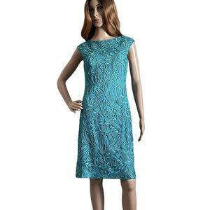 Sue Wong Teal Embroidered Mini Dress